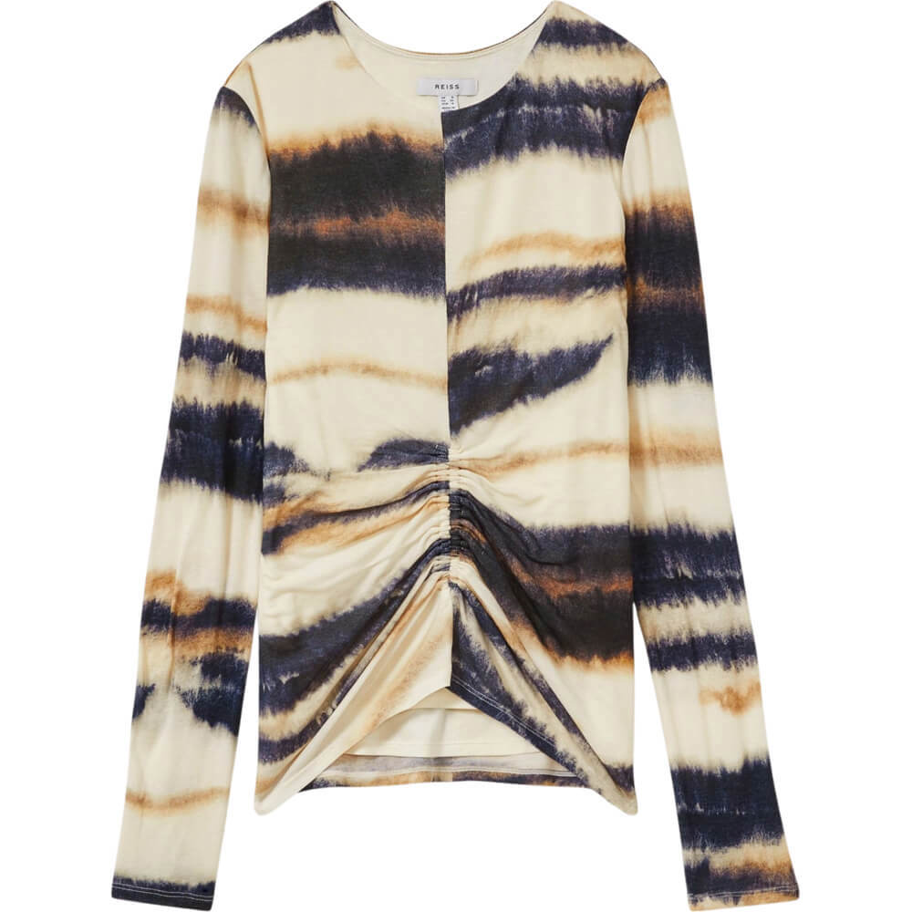 REISS GIA Printed Jersey Ruched Top With Wool